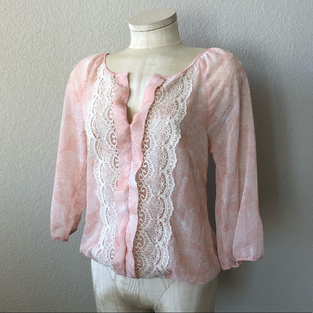 Metaphor sheer pink and cream print top